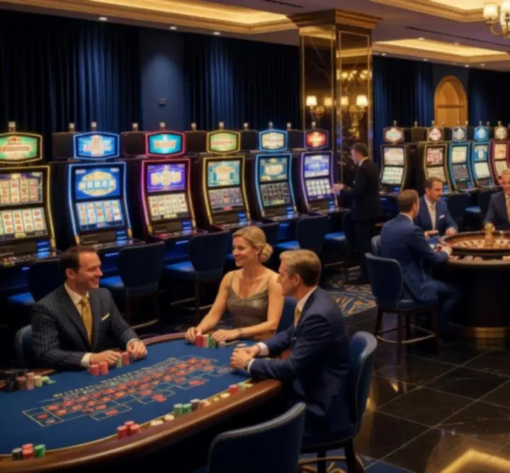 Stijlvol interieur van een Holland Casino met speeltafels en sfeerverlichting
