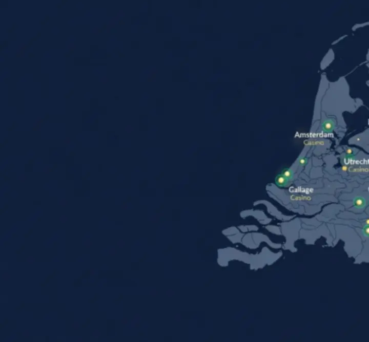 Kaart met een overzicht van Holland Casino locaties verspreid over Nederland