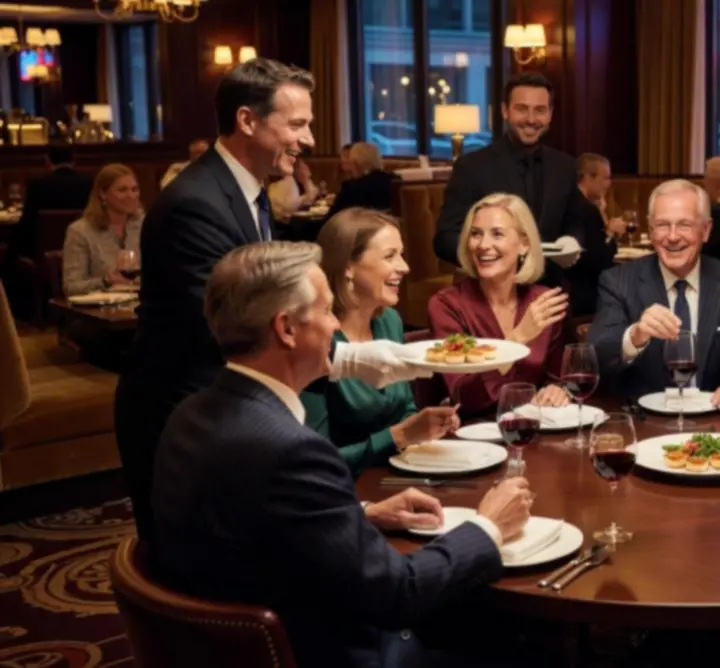 Gasten die samen genieten van een maaltijd in een modern casino-restaurant