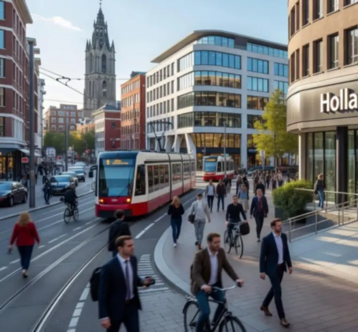 Stadsomgeving rondom een Holland Casino locatie met water en moderne gebouwen